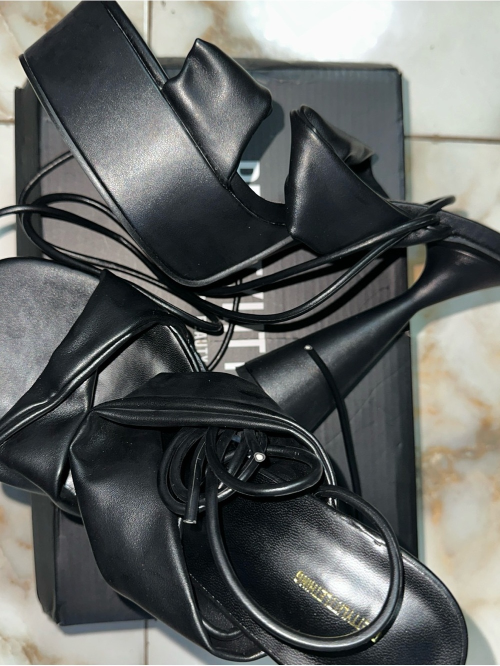 PrettyLittleThing Black Lace-Up Platform Heels